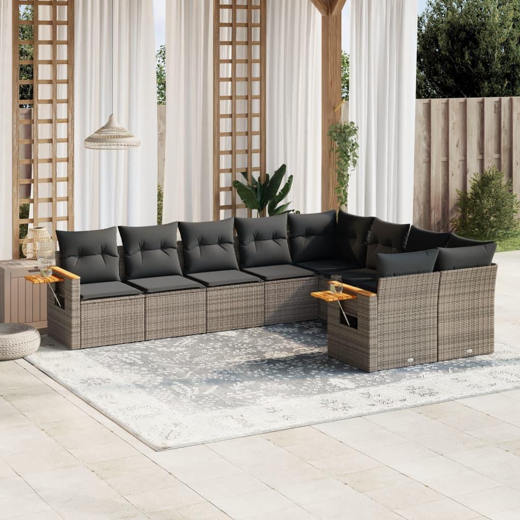 Sofasæt Til Haven 10 Dele Med Hynder Polyrattan Beige - Grå / Uden bord