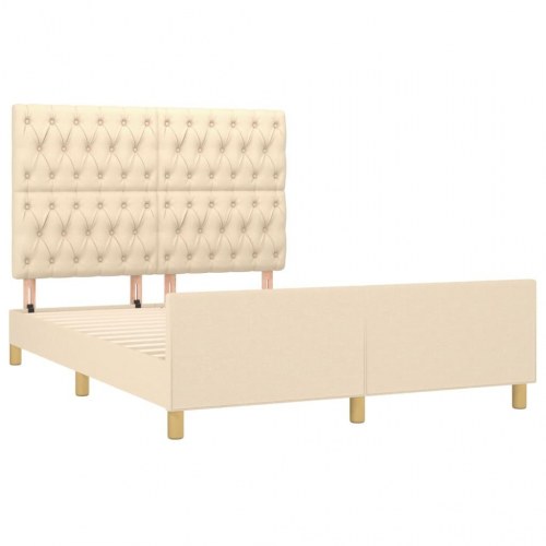 Sengeramme med sengegavl 140x190 cm - stof, cremefarvet