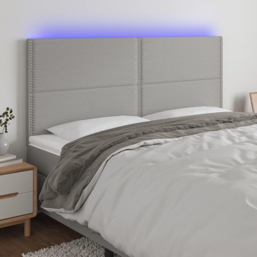 Sengegavl med LED-lys 180×5×118/128 cm - stof, lysegrå