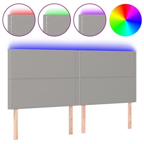 Sengegavl med LED-lys 180×5×118/128 cm - stof, lysegrå