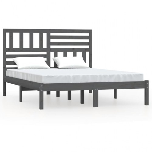 Sengeramme 135x190 cm dobbelt massivt fyrretræ grå
