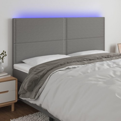 Sengegavl med LED-lys - 180×5×118/128 cm, stof, mørkegrå