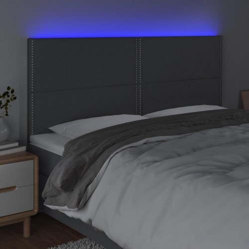 Sengegavl med LED-lys - 180×5×118/128 cm, stof, mørkegrå