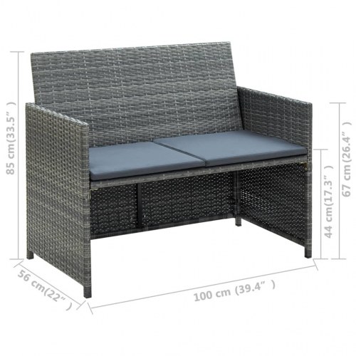 2-personers havesofa med hynder - grå polyrattan