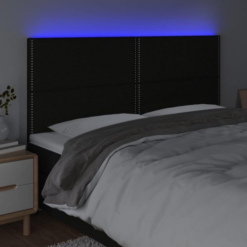 Sengegavl med LED-lys 180 x 5 x 118/128 cm - stof, sort