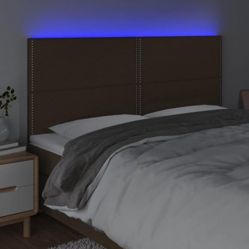 Sengegavl med LED-lys 180 × 5 × 118/128 cm - stof, mørkebrun