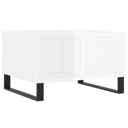 Sofabord i hvid højglans med metalben - 60 × 50 × 36,5 cm, konstrueret træ