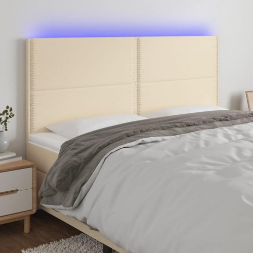 Sengegavl med LED-lys 180x5x118/128 cm - stof, cremefarvet