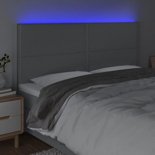 Sengegavl med LED-lys 200×5×118/128 cm - stof, lysegrå