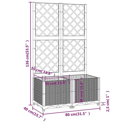 Plantekasse med espalier 80x40x136 cm PP brun