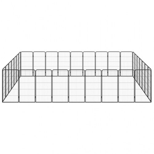 Hundegård med 32 paneler - 50 × 100 cm, pulverlakeret stål, sort