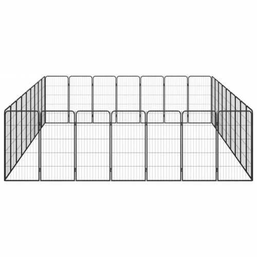 Hundegård med 32 paneler - 50 × 100 cm, pulverlakeret stål, sort