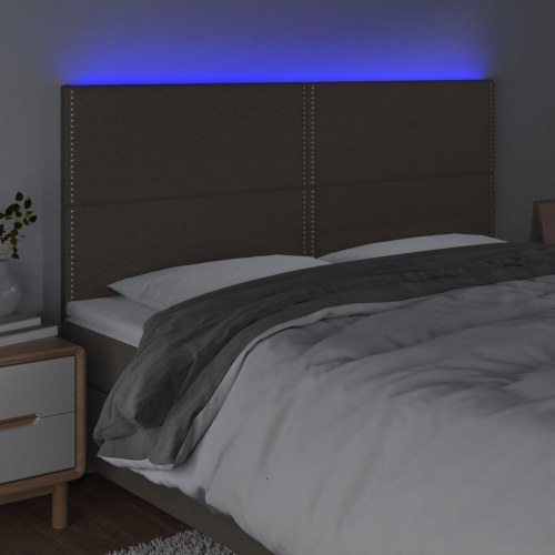 Sengegavl med LED-lys 200×5×118/128 cm - stof, gråbrun