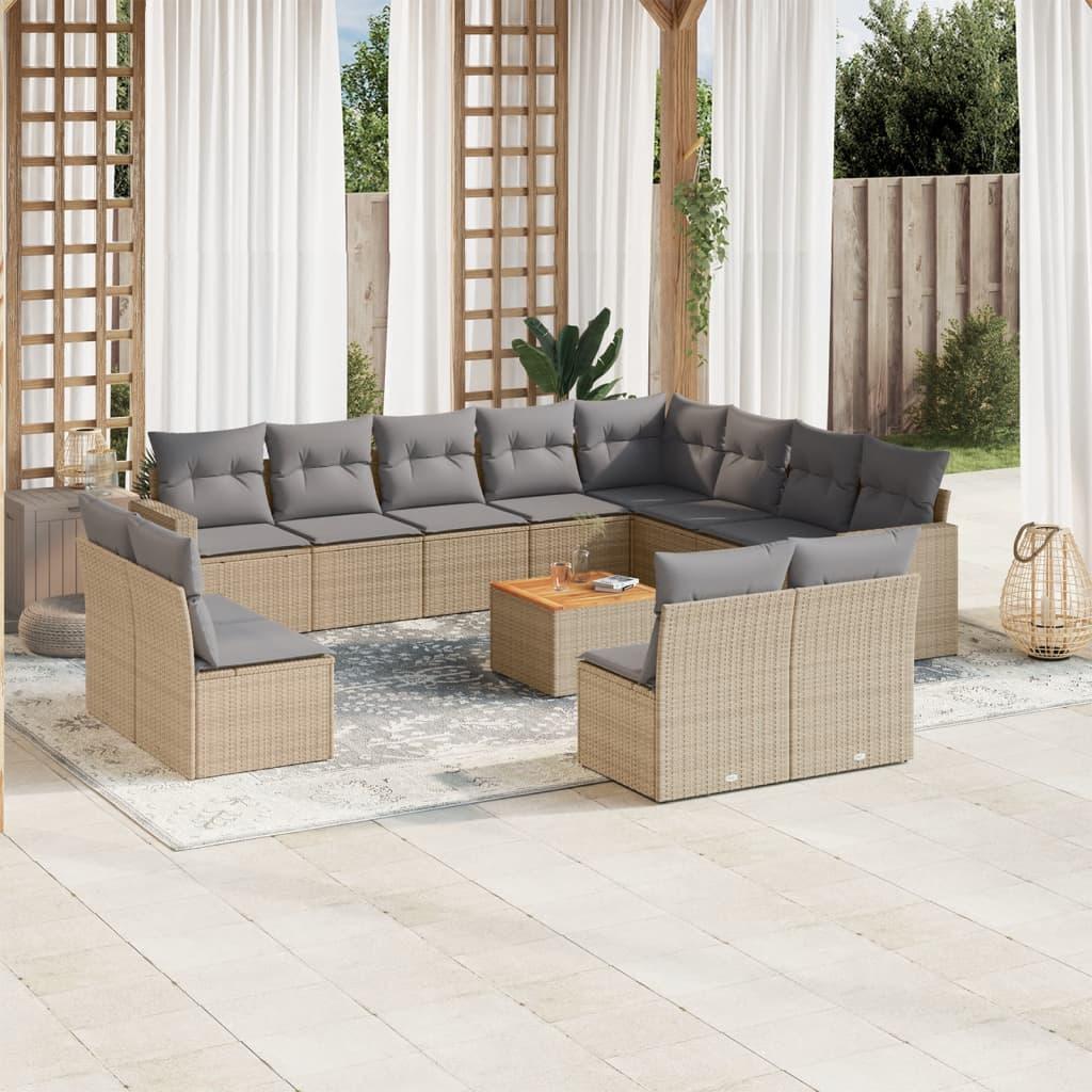 Havesofasæt 13 dele med hynder og opbevaring - polyrattan, beige