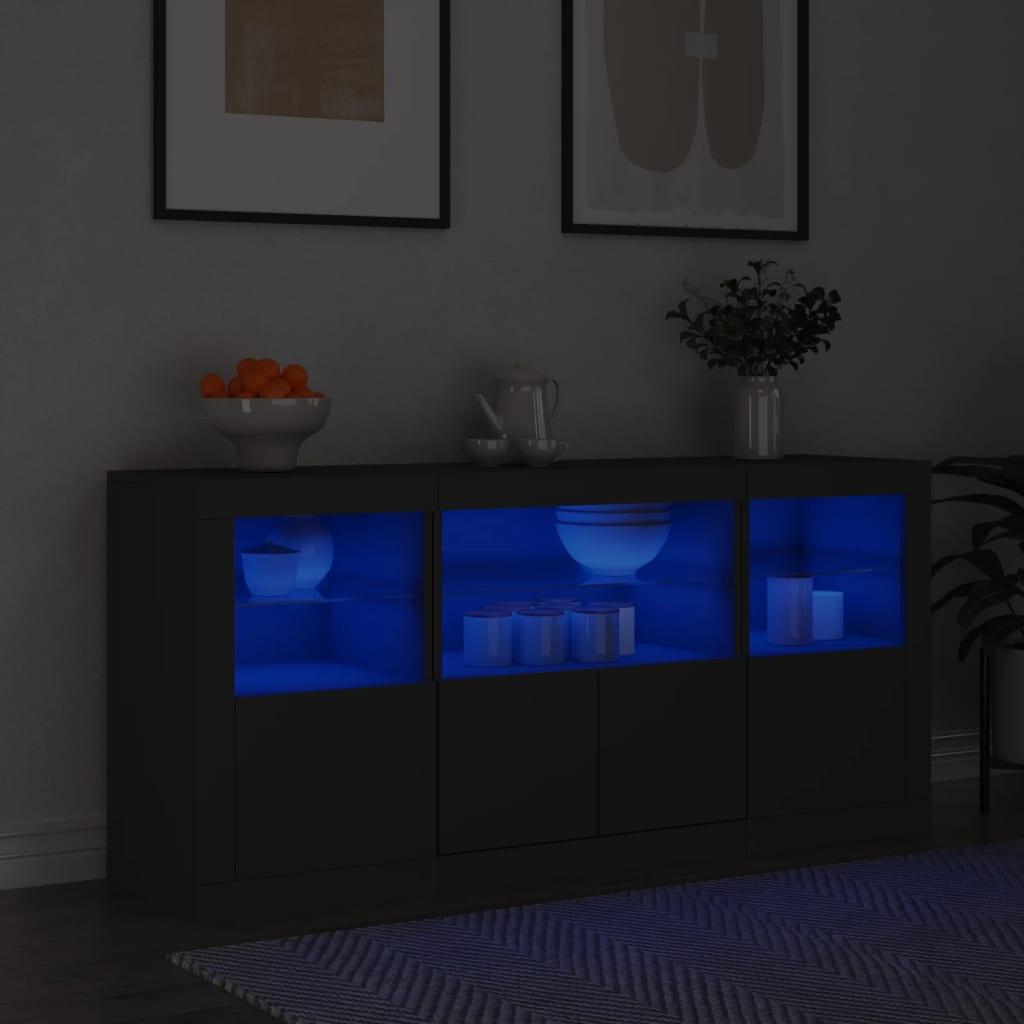 Skænk med LED-lys 142,5x37x67 cm sort