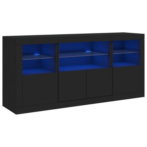Skænk med LED-lys 142,5x37x67 cm sort
