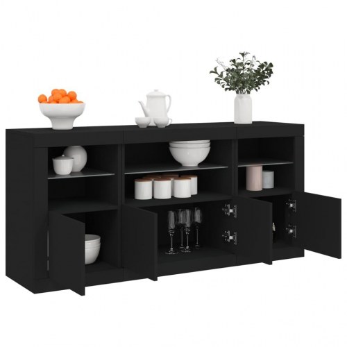 Skænk med LED-lys 142,5x37x67 cm sort