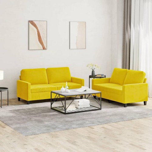 Sofasæt i velour - 2-personers + 2-personers, gul