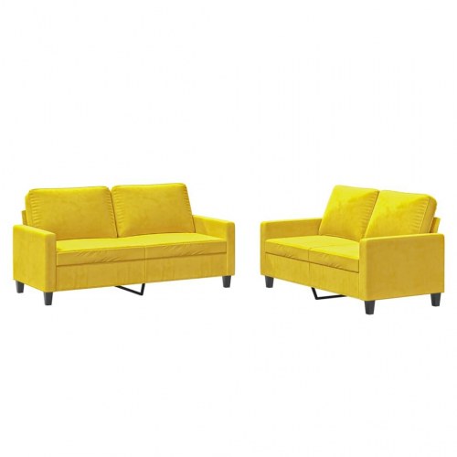 Sofasæt i velour - 2-personers + 2-personers, gul