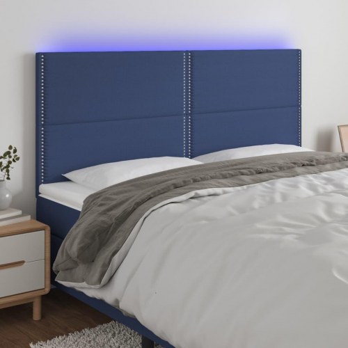 Sengegavl med LED-lys 200 × 5 × 118/128 cm - stof, blå