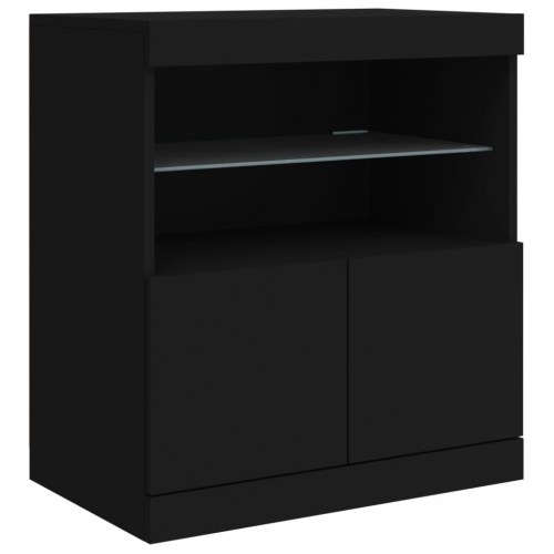 Skænk med LED-lys 142,5x37x67 cm sort