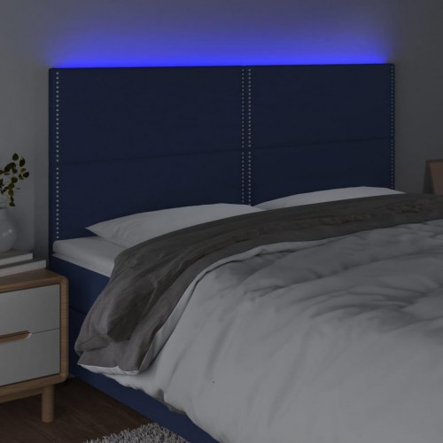 Sengegavl med LED-lys 200 × 5 × 118/128 cm - stof, blå