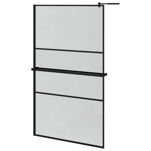 Brusevæg med hylde 115x195 cm sikkerhedsglas og aluminium sort