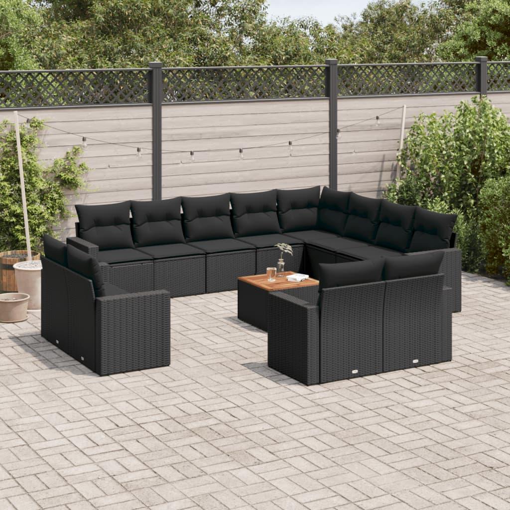 Sofasæt til haven - 13 dele med hynder og opbevaring i polyrattan, sort