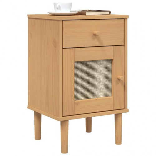 Sengebord SENJA med rattanlook - brun