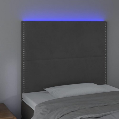 Sengegavl med LED-lys i fløjl - mørkegrå, 80 x 5 x 118/128 cm
