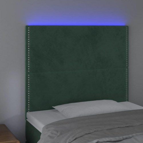 Sengegavl med LED-lys 80x5x118/128 cm fløjl mørkegrøn