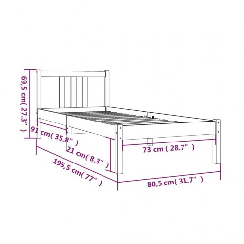 Sengeramme 75×190 cm - Small Single i massivt fyrretræ, gyldenbrun