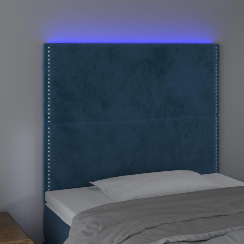 Sengegavl med LED-lys 80×5×118/128 cm - fløjl, mørkeblå