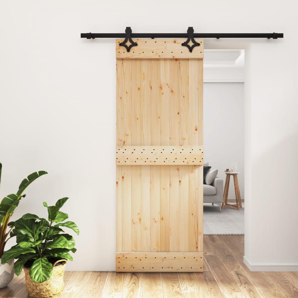 Skydedør med monteringssæt 80x210 cm massivt fyrretræ