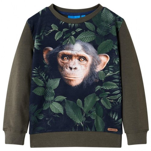 Sweatshirt til børn str. 116 - kaki med abeprint