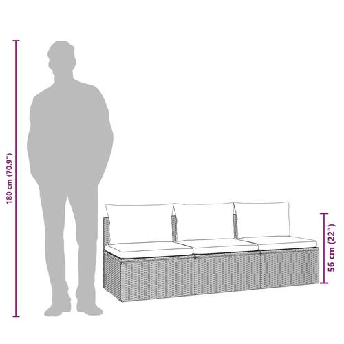 3-personers havesofa med hynder polyrattan grå