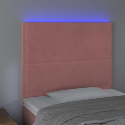 Sengegavl med LED-lys 80 x 5 x 118/128 cm fløjl - lyserød