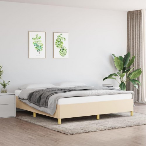 Boxspring sengeramme 160 x 200 cm i stof - cremefarvet