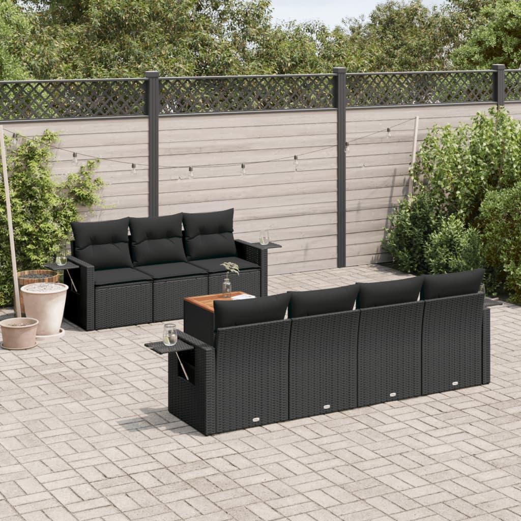 Sofasæt til haven - 8 dele med hynder, polyrattan, sort