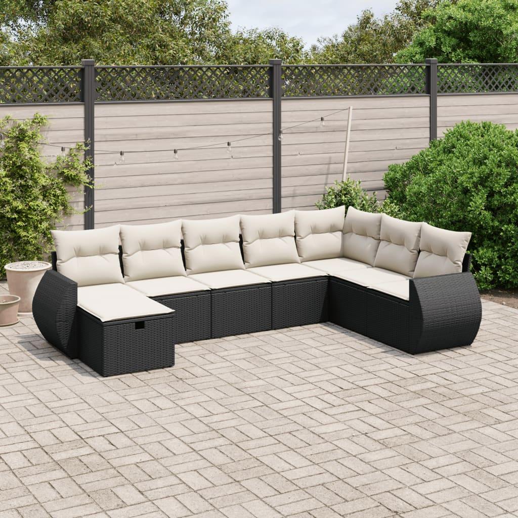 Sofasæt Til Haven 8 Dele Med Hynder Polyrattan - Sort og cremefarvet / Uden bord og opbevaring
