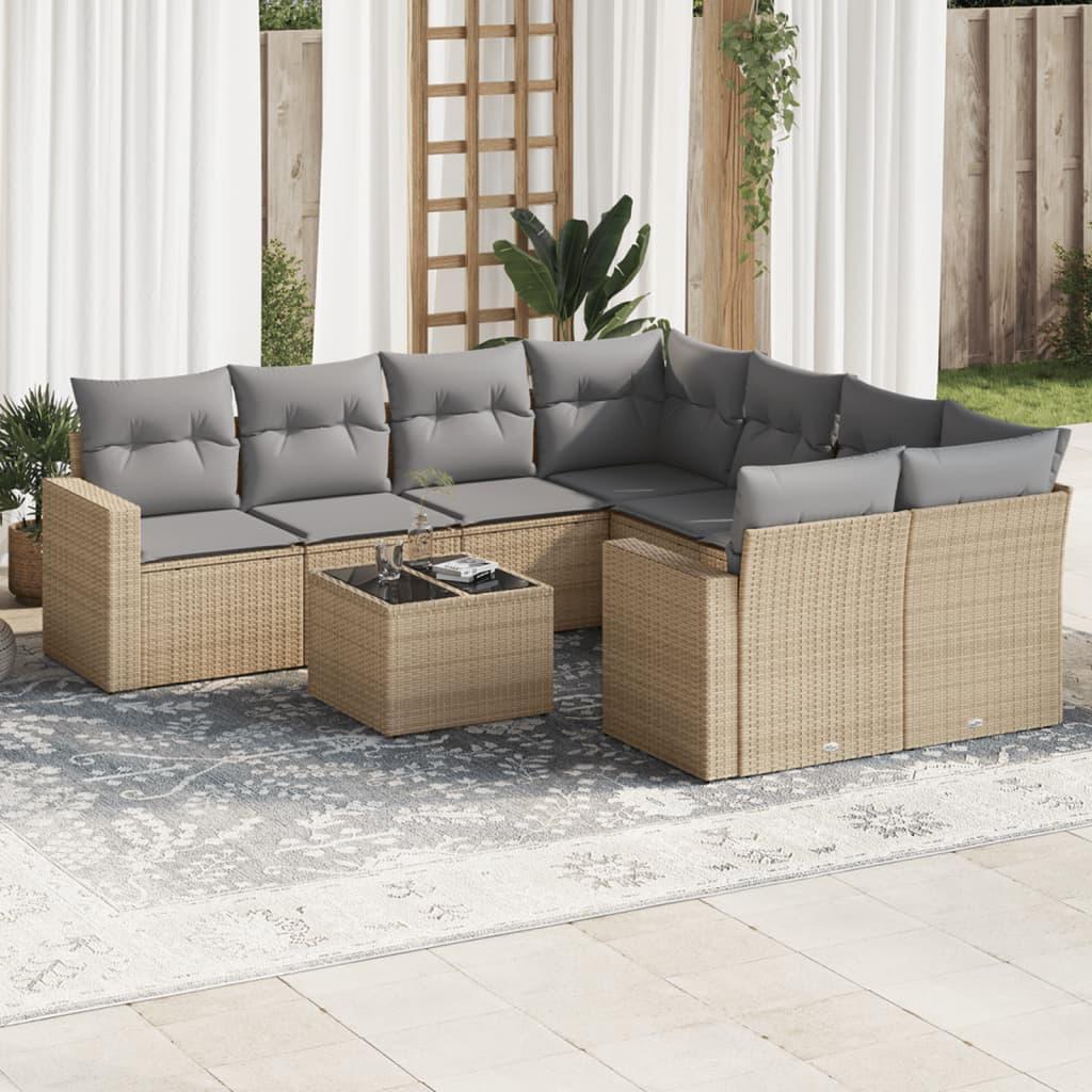 Sofasæt Til Haven 9 Dele Med Hynder Polyrattan Beige - beige og grå