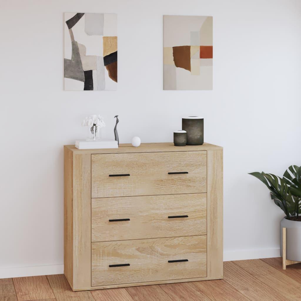 Skænk med 3 skuffer 80×33×70 cm - sonoma-eg, konstrueret træ