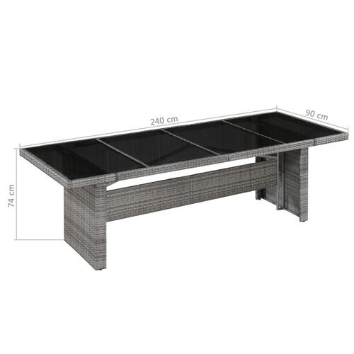 Havebord i polyrattan og glas 240 x 90 x 74 cm