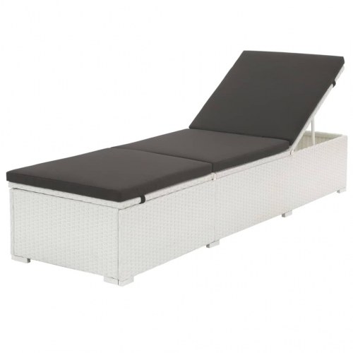 Liggestol med hynde i polyrattan - hvid/sort, justerbar
