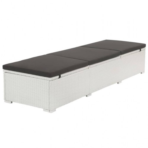 Liggestol med hynde i polyrattan - hvid/sort, justerbar