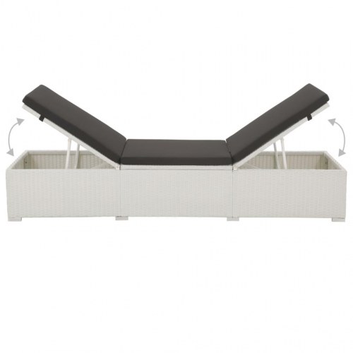 Liggestol med hynde i polyrattan - hvid/sort, justerbar