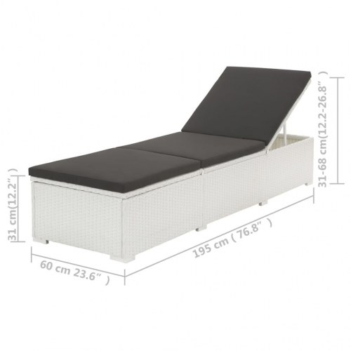 Liggestol med hynde i polyrattan - hvid/sort, justerbar
