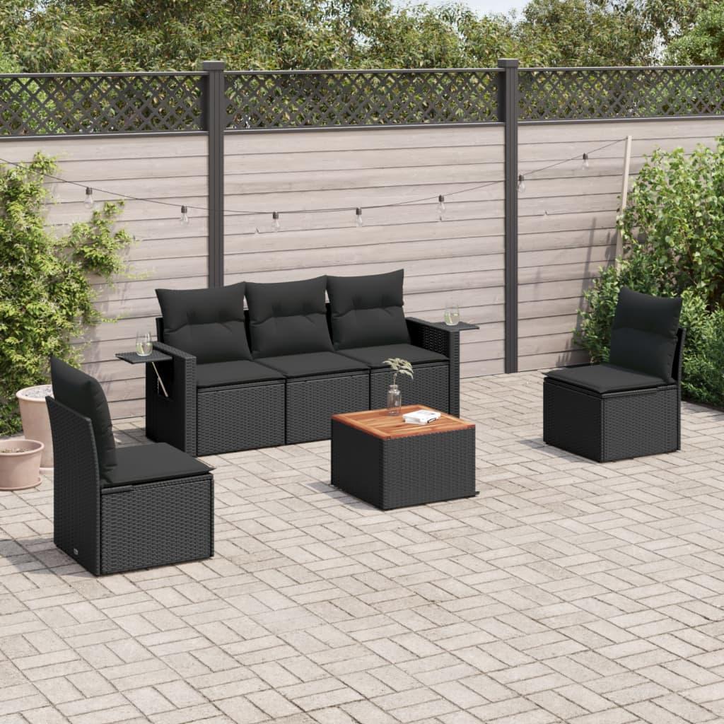 Sofasæt til haven i polyrattan - 6 dele med hynder, sort