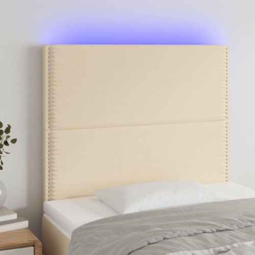 Sengegavl med LED-lys 80x5x118/128 cm stof cremefarvet