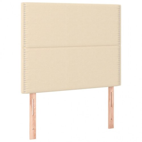 Sengegavl med LED-lys 80x5x118/128 cm stof cremefarvet